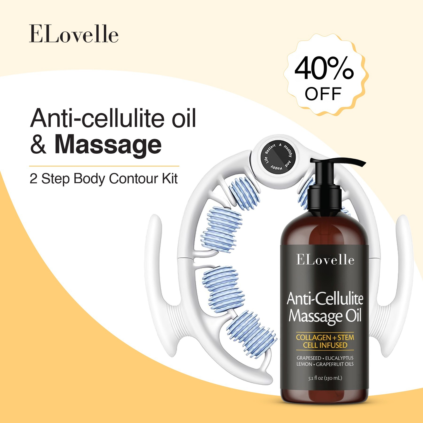 Anti-Cellulite Massage Oil + Massager Roller BUNDLE