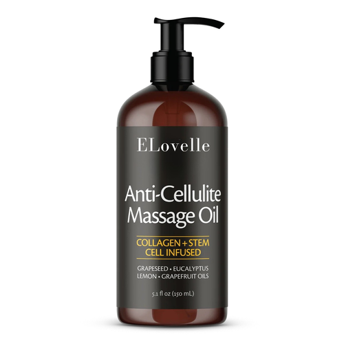 Elovelle Anti-Cellulite Massage Oil bottle on a white background