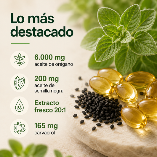 Aceite de Orégano con Aceite de Semilla Negra 300 Cápsulas