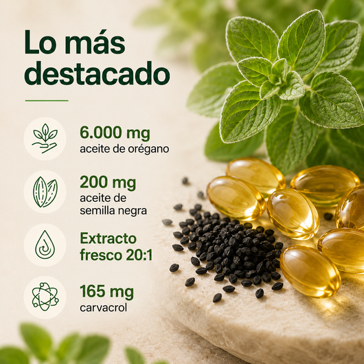 Aceite de Orégano con Aceite de Semilla Negra 300 Cápsulas