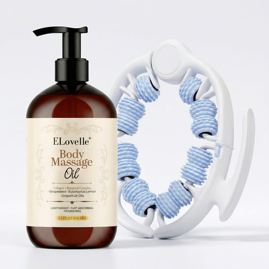 Anti Cellulite Massage Oil & Lymphatic Drainage Roller Kit